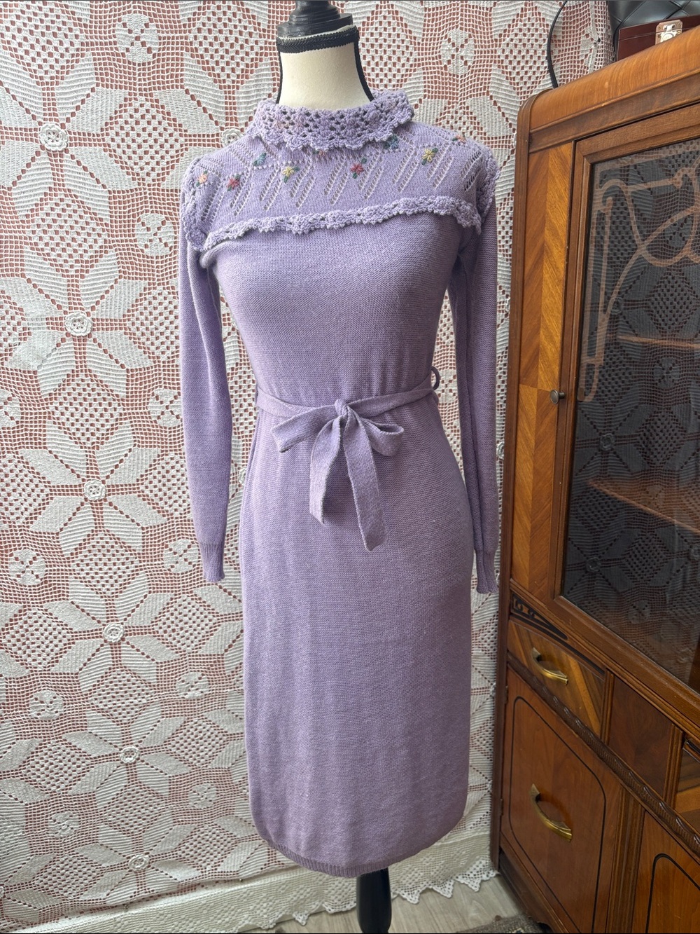 Vintage Gerard Martin Lavender Knit Sweater Dress  Sz Sm